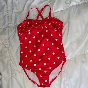 Red and white pokodoted full swimsuit